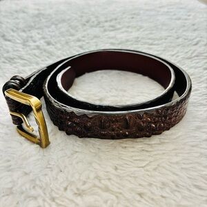 W. Kleinberg Genuine Hornback Alligator Brown Leather Belt with Gold Buckle 34